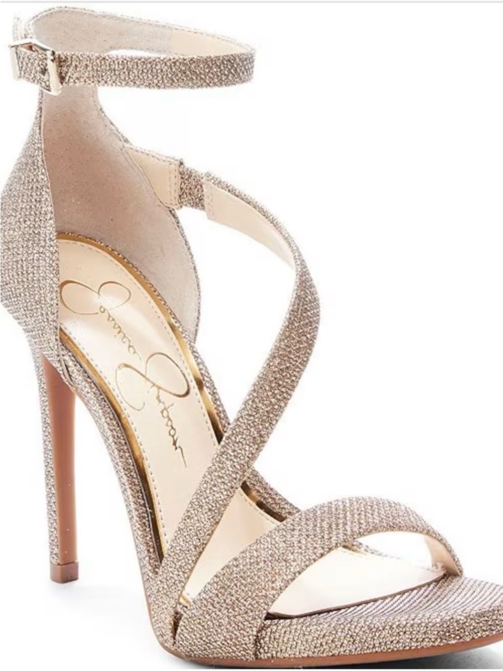 Jessica Simpson Rose Gold Glitter Open-Toe Stiletto Sandals